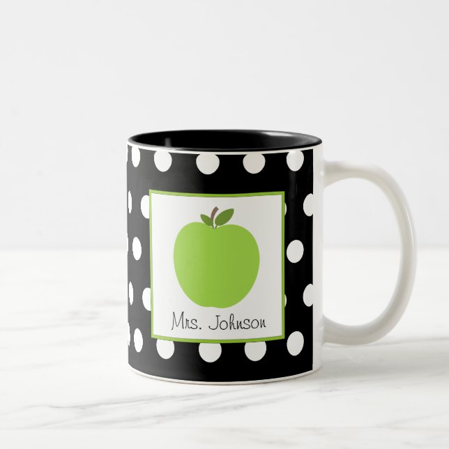 Den Apple för läraremugggrönt svarten med vitPolka Två-Tonad Mugg (Höger)