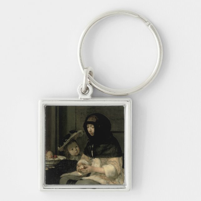 Den Apple skalaren, 1660 Fyrkantig Silverfärgad Nyckelring (Framsidan)