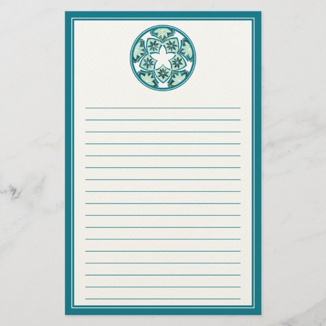 Den Aquamarine fodrade blommigten belägger med Brevpapper (Framsida)