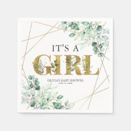 Den är en flicka Greenery Eucalyptus Guld Baby Sho Pappersservett