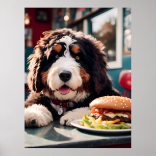 Den ärade Bernerdoodle vid Middagen Poster