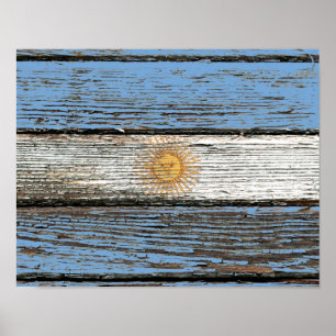 Den argentinska flagga med grovt Wood korn Poster