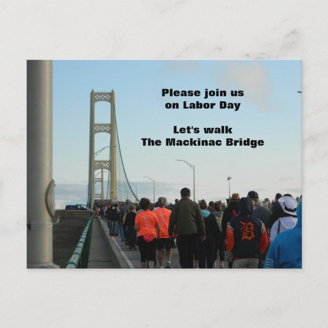 Den årliga händelsen för arbetsdag i Mackinac Brid Helg Vykort (Framsida)