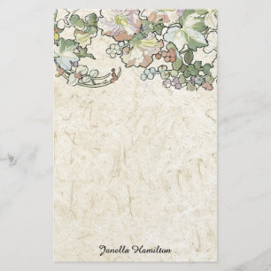 Den art nouveauMucha hollyhocken blommar Brevpapper
