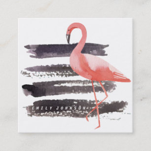 Den Artsy vattenfärgen som den rosa flamingoen Fyrkantigt Visitkort
