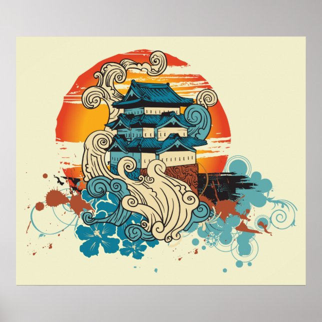 Den asiatiska anpassningsbarna Temple Pagoda och s Poster (Framsidan)