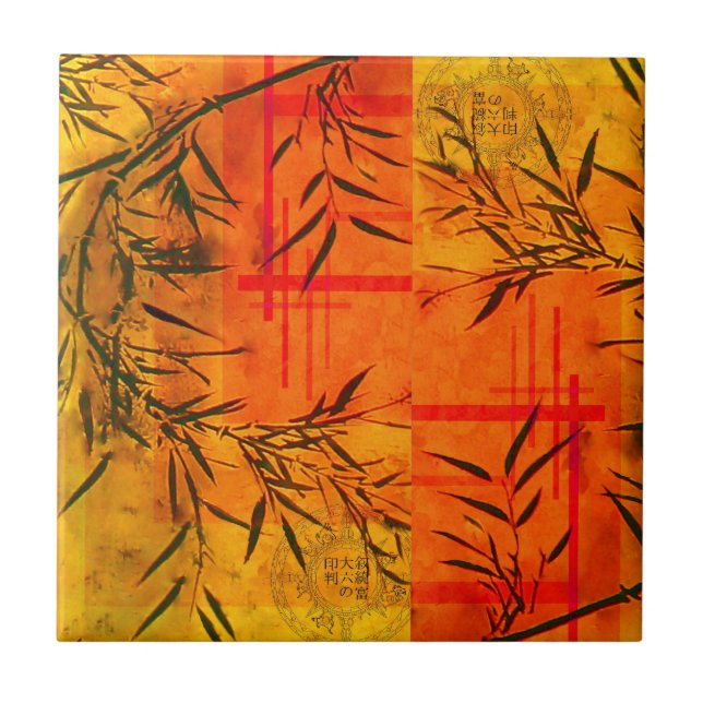 Den asiatiska bambuväggen belägger med tegel kakelplatta (Framsidan)