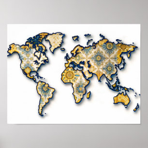 Den asiatiska Bateek Wall Art World Map Poster