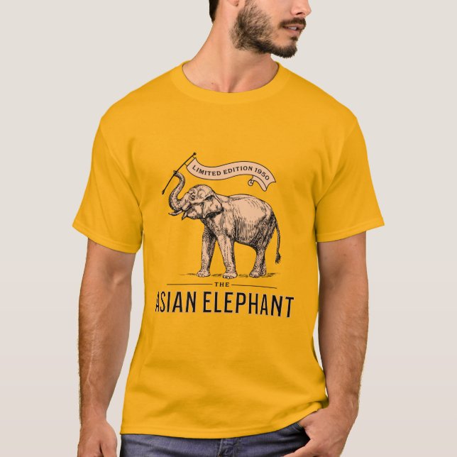 Den asiatiska elefanten 1950 för hans gult T-Shirt (Framsida)