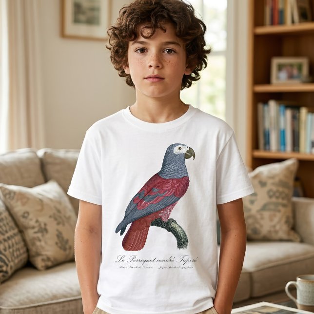 Den askgrå tapirpapegojan  t shirt (African Grey Parrot Red Factor Psittacus Erithacus. Boy Basic White T-Shirt)