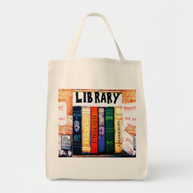 Den återvinningsbara bibliotektotot hänger lös tygkasse (Framsidan)