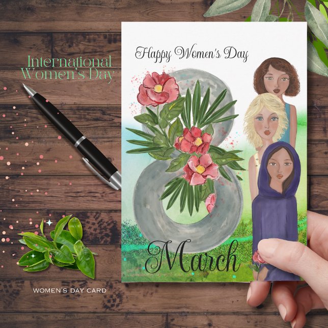 Den åttonde kvinnodagen i Lycklig Julkort (March 8th Happy Women's Day Holiday Card)