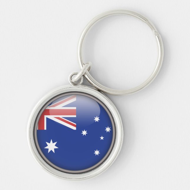 Den australiensiska flagga rund silverfärgad nyckelring (Framsidan)