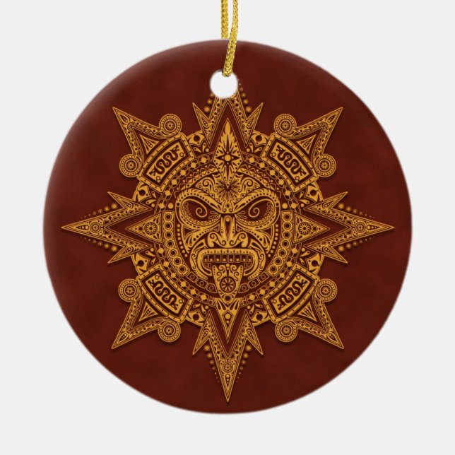 Den Aztec solen maskerar - guld- rött Julgransprydnad Keramik (Framsidan)