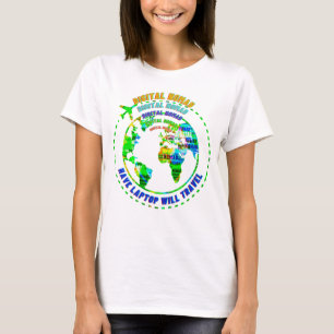 Den bärbara datorn kommer att resa i det digitala t shirt