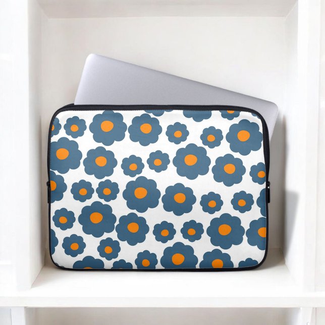 Den bärbara datorn Preppy Blue Orange Hippie Flowe Laptop Fodral (Skapare uppladdad)