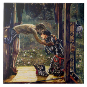 Den barmhärtige riddaren av Edward Burne-Jones Kakelplatta