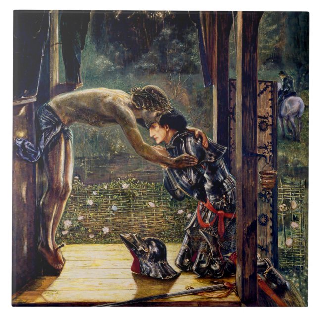 Den barmhärtige riddaren av Edward Burne-Jones Kakelplatta (Framsidan)
