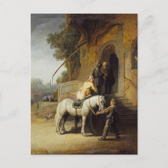 Den barmhärtige samariern av Rembrandt Vykort (Framsida)