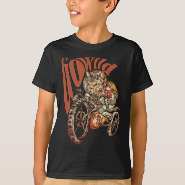 Den bärsärk- Steampunk motorcykelkatten går vilden Tee (Framsida)