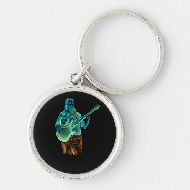 Den bas- spelare som göras i neon, färgar på rund silverfärgad nyckelring (Framsidan)