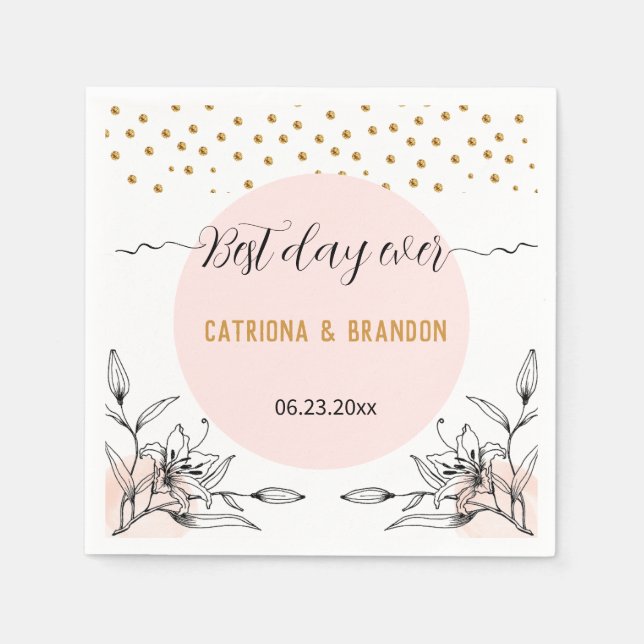 Den bästa dagen någonsin moderna Rosa Black Flower Pappersservett (Framsidan)