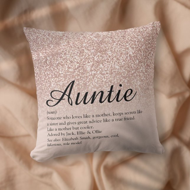 Den bästa definitionen någonsin av Ro Guld Glitter Kudde (Best Ever Aunt Auntie Definition Rose Gold Glitter Throw Pillow)