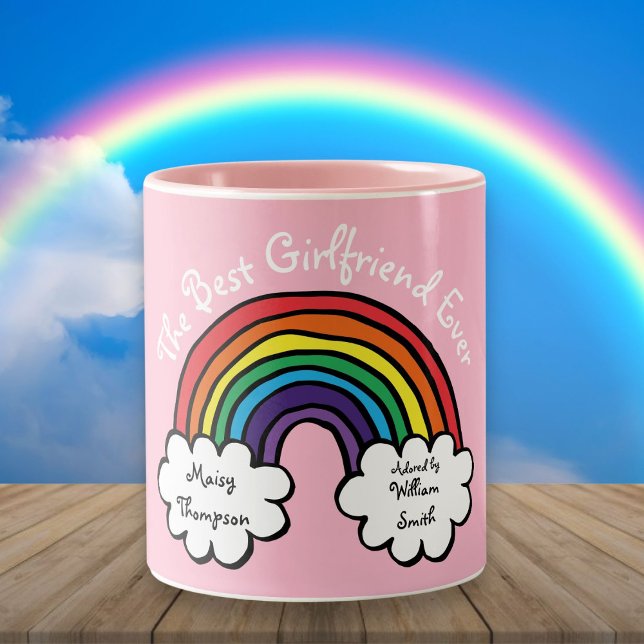 Den Bästa Flickvännen Någonsin Regnbåge Rosa Två-Tonad Mugg (The Best Girlfriend Ever Rainbow Pink Two-Tone Coffee Mug)