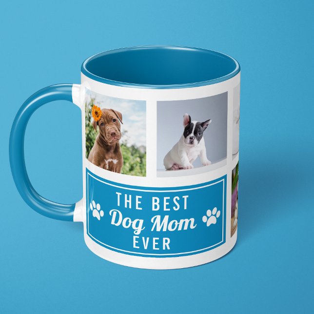 Den bästa hundmamman någonsin Blå husdjurskollage  Mugg (Skapare uppladdad)