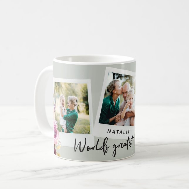 Den bästa mamma i blommigten med flera fotovärldar kaffemugg (Framsida vänster)