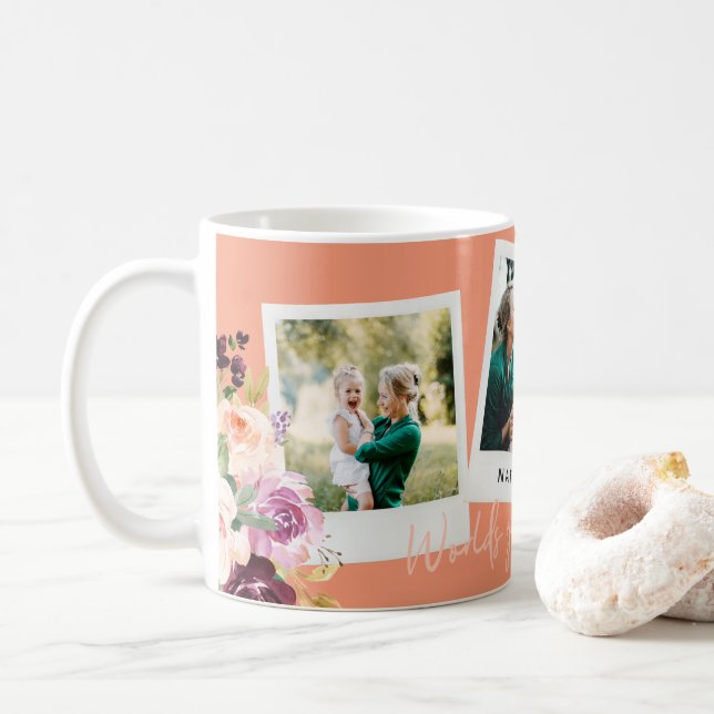 Den bästa mamma i blommigten med flera fotovärldar kaffemugg (Med munk)