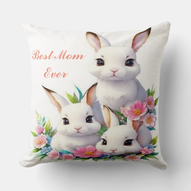 Den "bästa Mamma någonsin" Bunny Dekorativ kudde (Framsida)