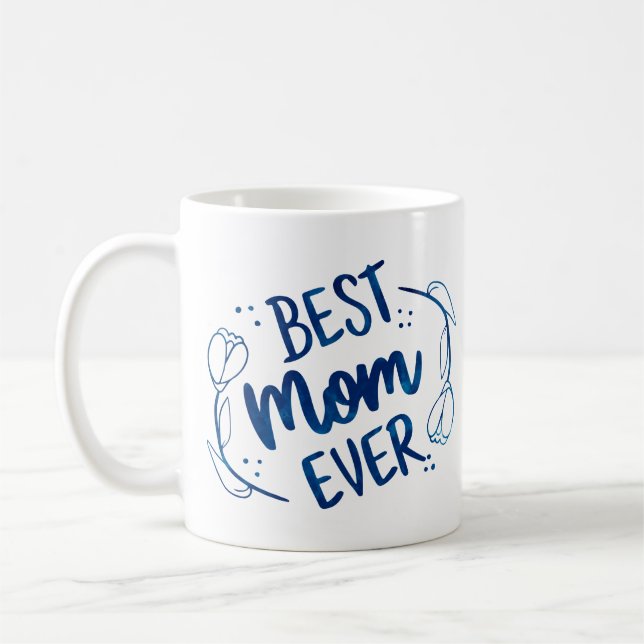 Den bästa Mamma någonsin Mors dag Blue Blommigt Gi Kaffemugg (Vänster)