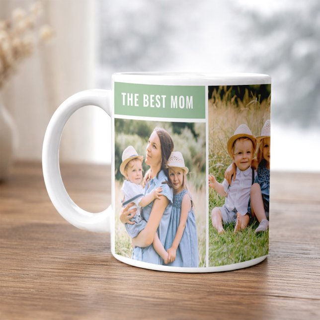 Den Bästa Mamman Grön Fotokollage Kaffemugg (Skapare uppladdad)