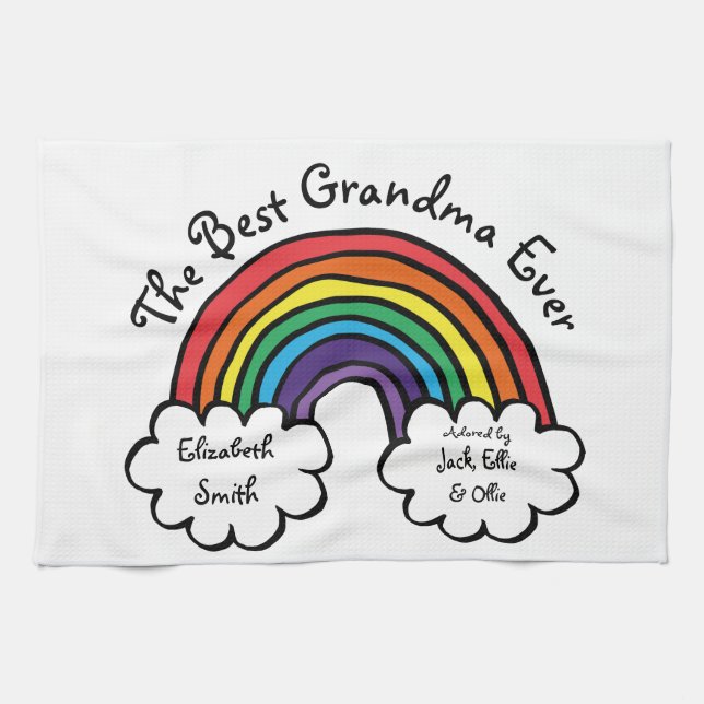 Den bästa mormor Granny någonsin Rainbow Kökshandduk (Horisontell)