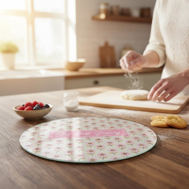 Den Bästa Mormor Rosa Blommig Personlig Glas (Skapare uppladdad)