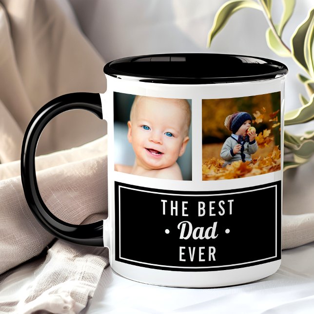 Den Bästa Pappan Någonsin Svart Anpassad Fotokolla Mugg (Skapare uppladdad)
