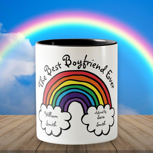 Den bästa pojkvännen någonsin regnbåge Två-Tonad mugg (The Best Boyfriend Ever Rainbow Two-Tone Coffee Mug)