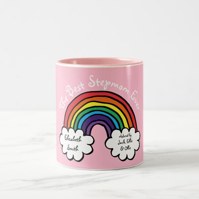 Den bästa styvmamma någonsin regnbåge rosa Två-Tonad mugg (Center)
