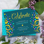 Den Bat mitzvah guldfärgen Livets träd Modern Tilläggskort<br><div class="desc">Var stolt, gladd och visa den här milstolpen av din favoritBat mitzvah! Den här abstrakten är den grafiska figuren faux guld foil träd med glatt turkos, teal, lila och blue Star av David och punkt "löv" på en rik, mörk teal blue bakgrund, den perfekt personlig infogningen party för vid detta...</div>