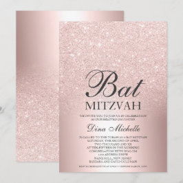 Den Bat mitzvah metallchicen Ro guld glitter Inbjudningar