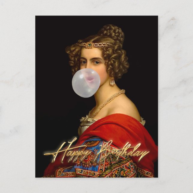 Den bayerska skönheten och bubbelgummi Glad födels Vykort (Framsida)