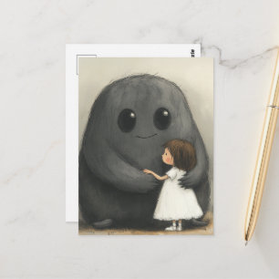 Den bedårande flickan och hennes monster-vän vykort