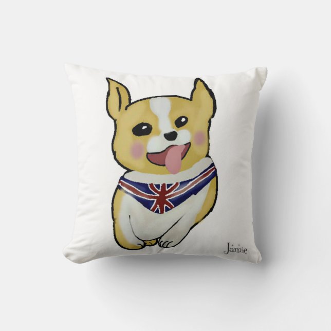 Den behållalugn och corgien kudder på kudde (Framsida)