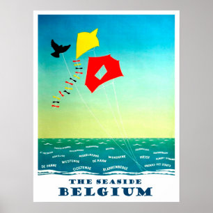 Den belgiska kusten, flygande drakar, vintage poster