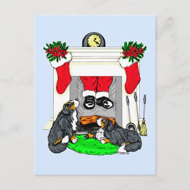 Den Bernese Mt hunden Santa tappar in Helg Vykort (Framsida)