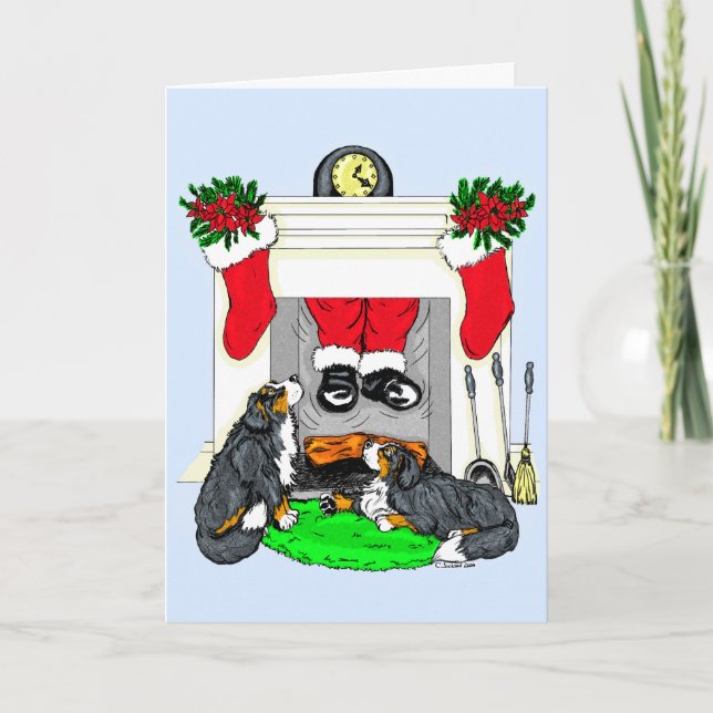 Den Bernese Mt hunden Santa tappar in Helgkort (Framsida)