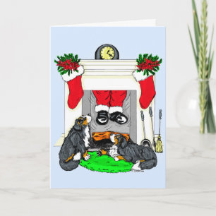 Den Bernese Mt hunden Santa tappar in Helgkort
