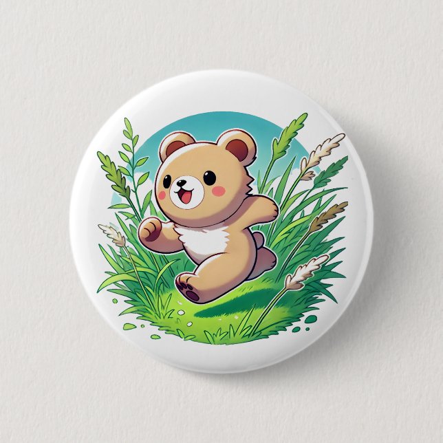 Den berömvärda björnen unge springa glatt knapp (Framsida)