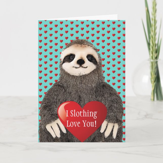Den berömvärda ljudet Sloth Valentines Day Heart P Kort (Framsida)